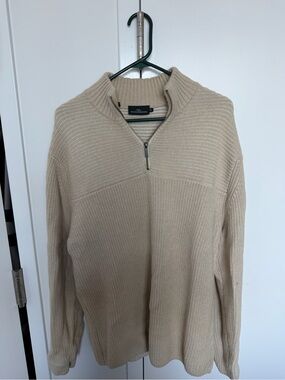 Rodd & Gunn Beige Half-Zip Ribbed Knit Sweater